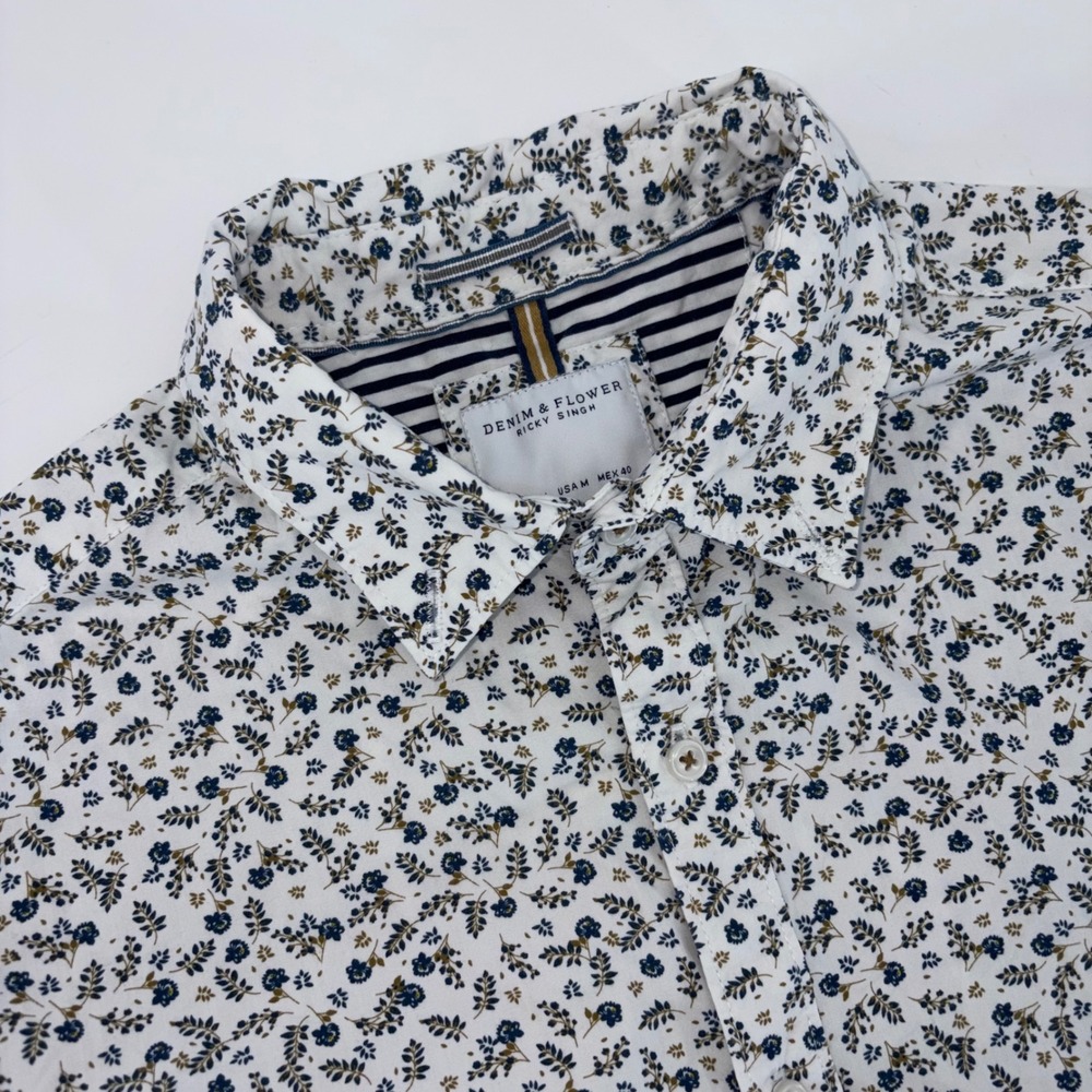Denim & Flower Ricky Singh Mens Medium Floral Short Sleeve Button Down Shirt